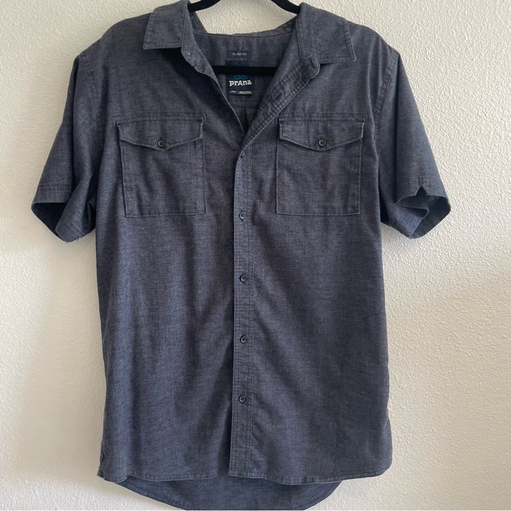 Prana Slim Fit Short Sleeve Button-Up Shirt – Gray, Size L